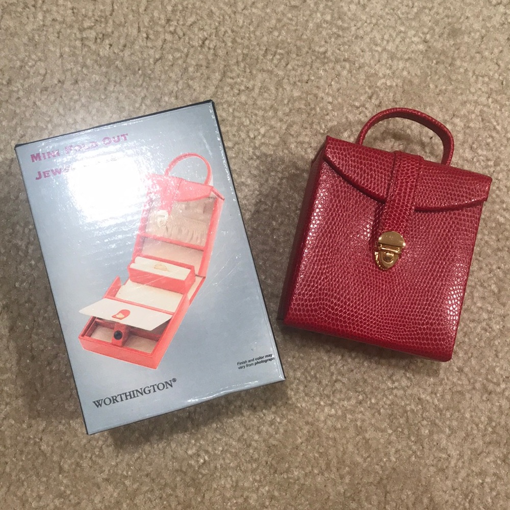 NWT Genuine Leather Red Travel Jewelry Box